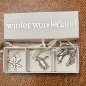 WONDERLAND Silver Holiday Ornament Trio